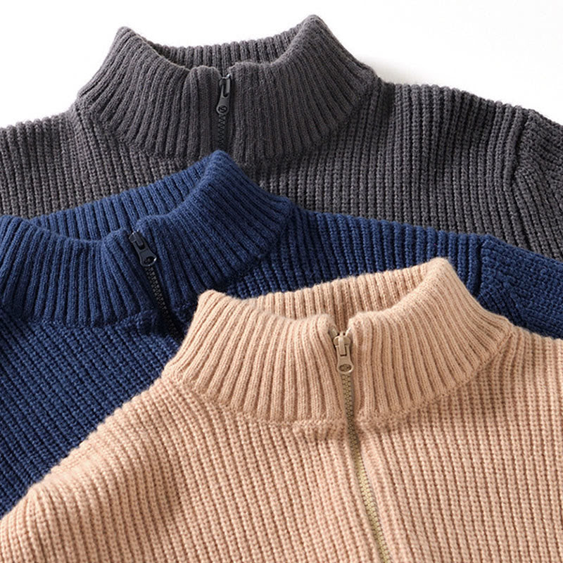 Buddha Stones Winter Solid Color Zipper Knit Cardigan Men's Long Sleeve Cotton Jacket With Pockets - image 18