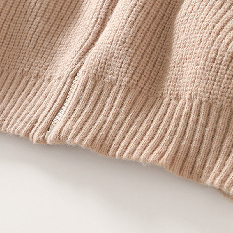 Buddha Stones Winter Solid Color Zipper Knit Cardigan Men's Long Sleeve Cotton Jacket With Pockets - image 17