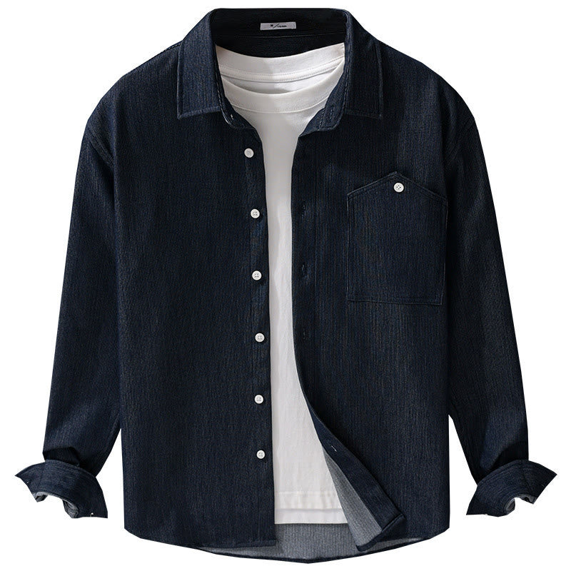 Buddha Stones Fall Pure Color Buttoned Detail Lapel Men's Long Sleeve Jacket - image 9