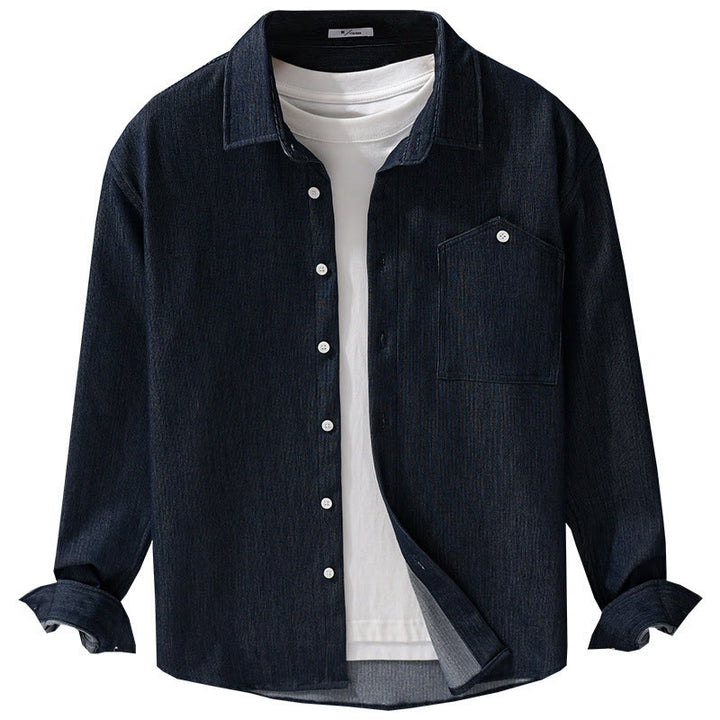 Buddha Stones Fall Pure Color Buttoned Detail Lapel Men's Long Sleeve Jacket - image 9