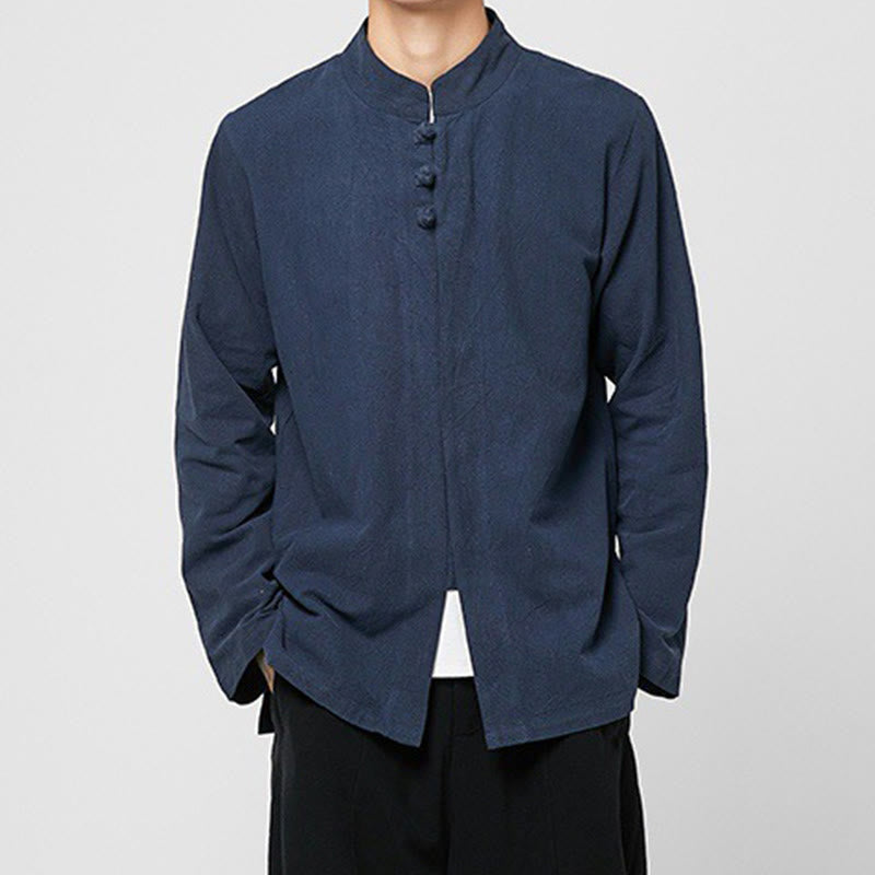 Buddha Stones Chinese Frog-Button Side Slit Men's Long Sleeve Cotton Tang Suit Shirt - image 16