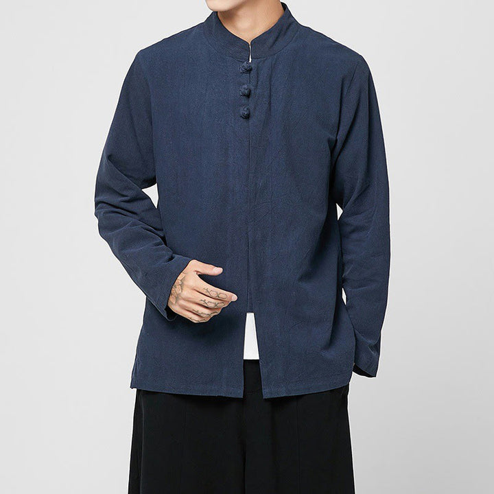 Buddha Stones Chinese Frog-Button Side Slit Men's Long Sleeve Cotton Tang Suit Shirt - image 14