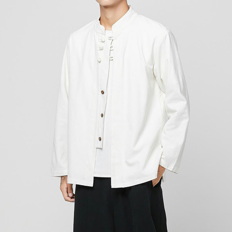 Buddha Stones Chinese Frog-Button Side Slit Men's Long Sleeve Cotton Tang Suit Shirt - White - US/UK/AU46，EU56 (5XL) - image 20