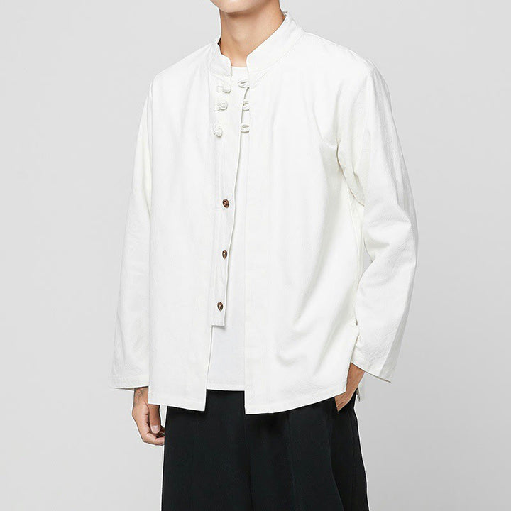 Buddha Stones Chinese Frog-Button Side Slit Men's Long Sleeve Cotton Tang Suit Shirt - White - US/UK/AU46，EU56 (5XL) - image 20