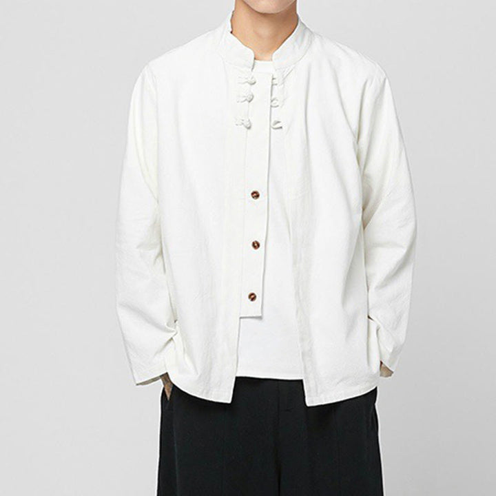 Buddha Stones Chinese Frog-Button Side Slit Men's Long Sleeve Cotton Tang Suit Shirt - image 24