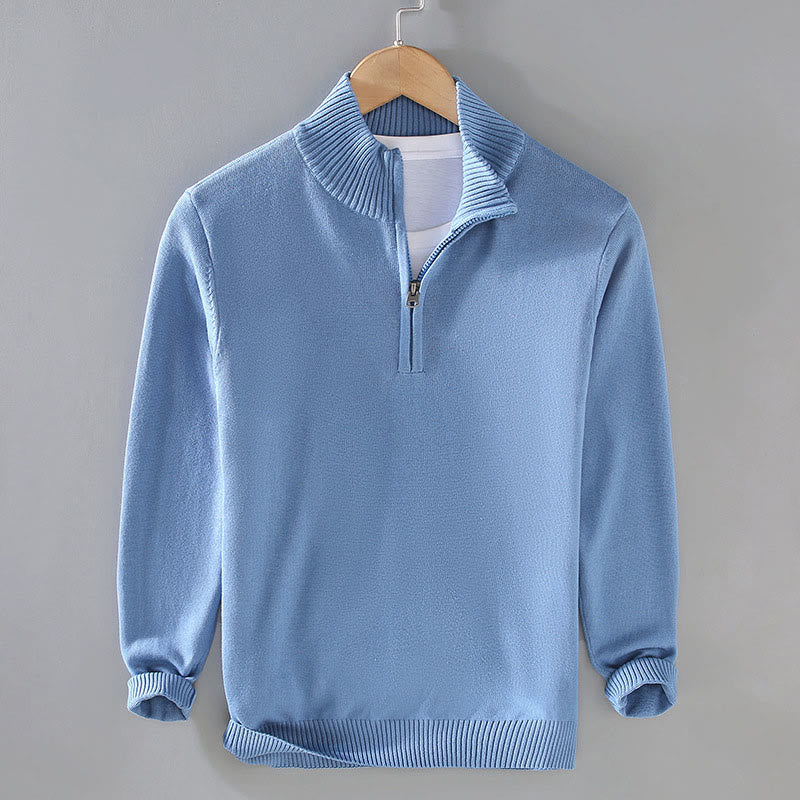 Buddha Stones Ribbed Solid Color Hem Design Men's Mock Neck Long Sleeve Pure Cotton Sweater - CornflowerBlue - US/UK/AU42，EU52 (3XL) - image 17