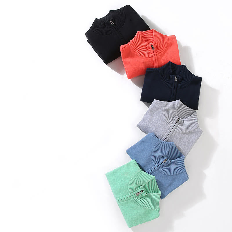 Buddha Stones Ribbed Solid Color Hem Design Men's Mock Neck Long Sleeve Pure Cotton Sweater - image 19