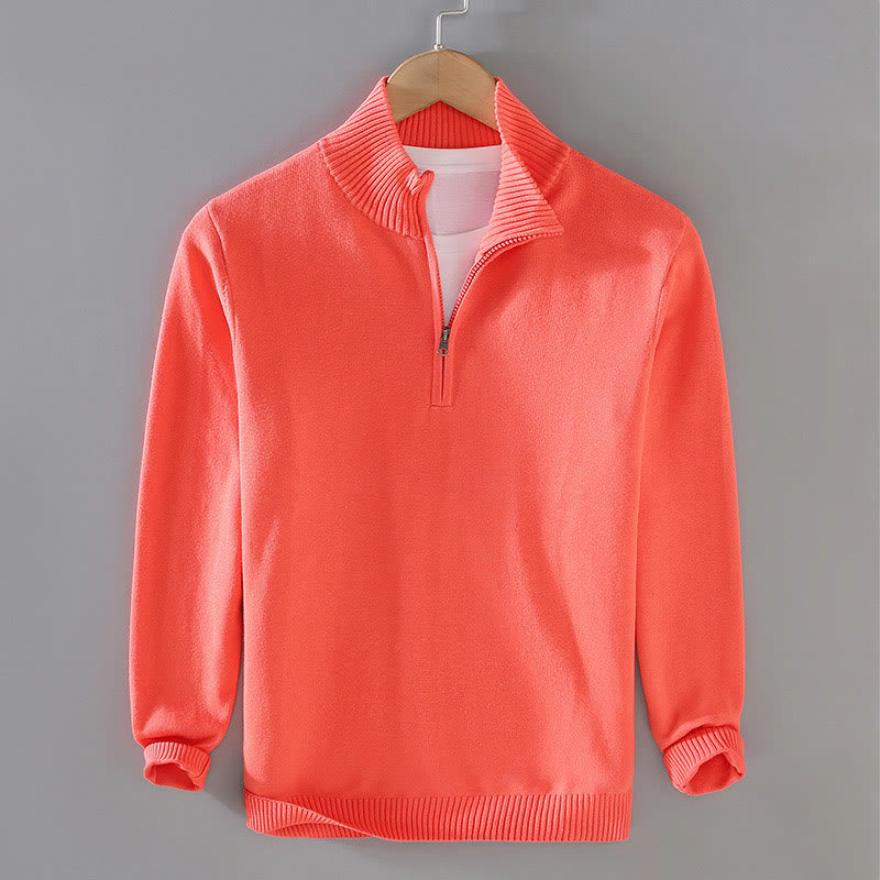 Buddha Stones Ribbed Solid Color Hem Design Men's Mock Neck Long Sleeve Pure Cotton Sweater - OrangeRed - US/UK/AU42，EU52 (3XL) - image 15