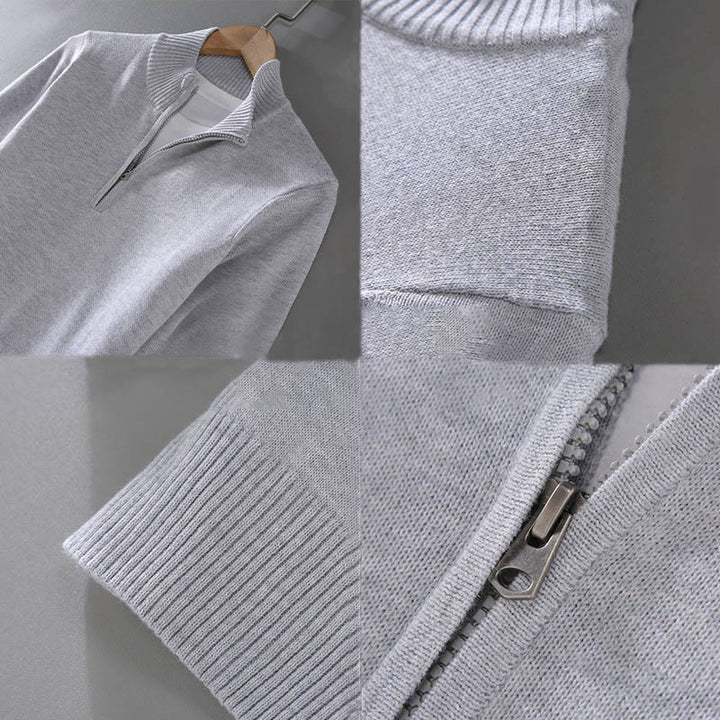 Buddha Stones Ribbed Solid Color Hem Design Men's Mock Neck Long Sleeve Pure Cotton Sweater - image 13