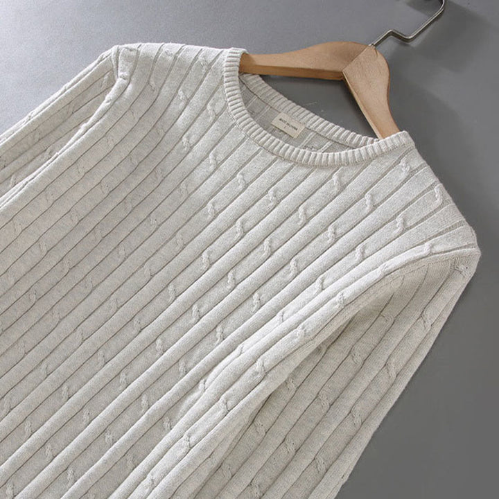 Buddha Stones Cable Knit Design Men's Crew Neck Long Sleeve Pure Cotton Sweater - image 7