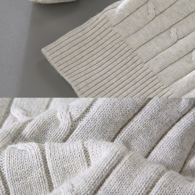 Buddha Stones Cable Knit Design Men's Crew Neck Long Sleeve Pure Cotton Sweater - image 10