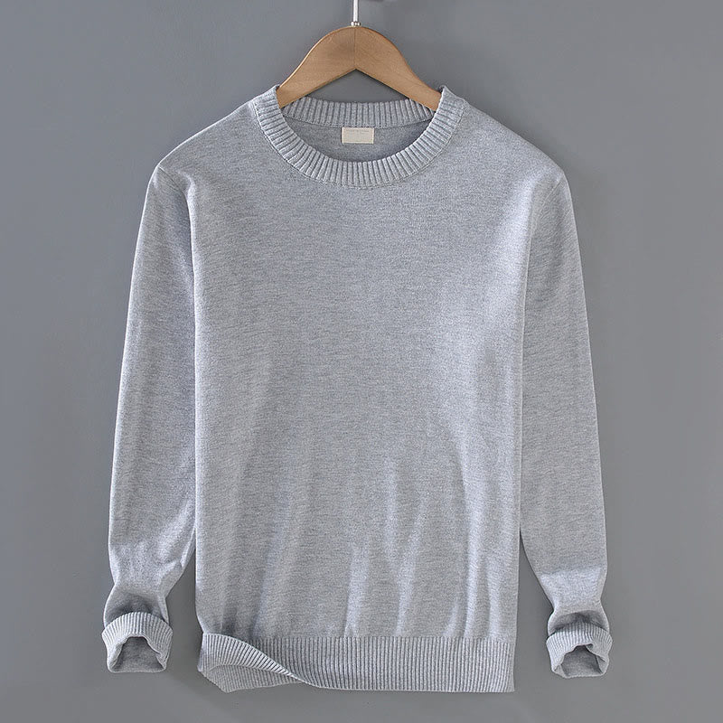 Buddha Stones Ribbed Design Pure Cotton Thermal Men's Crew Neck Long Sleeve Sweater - LightGrey - US/UK/AU42，EU52 (3XL) - image 3