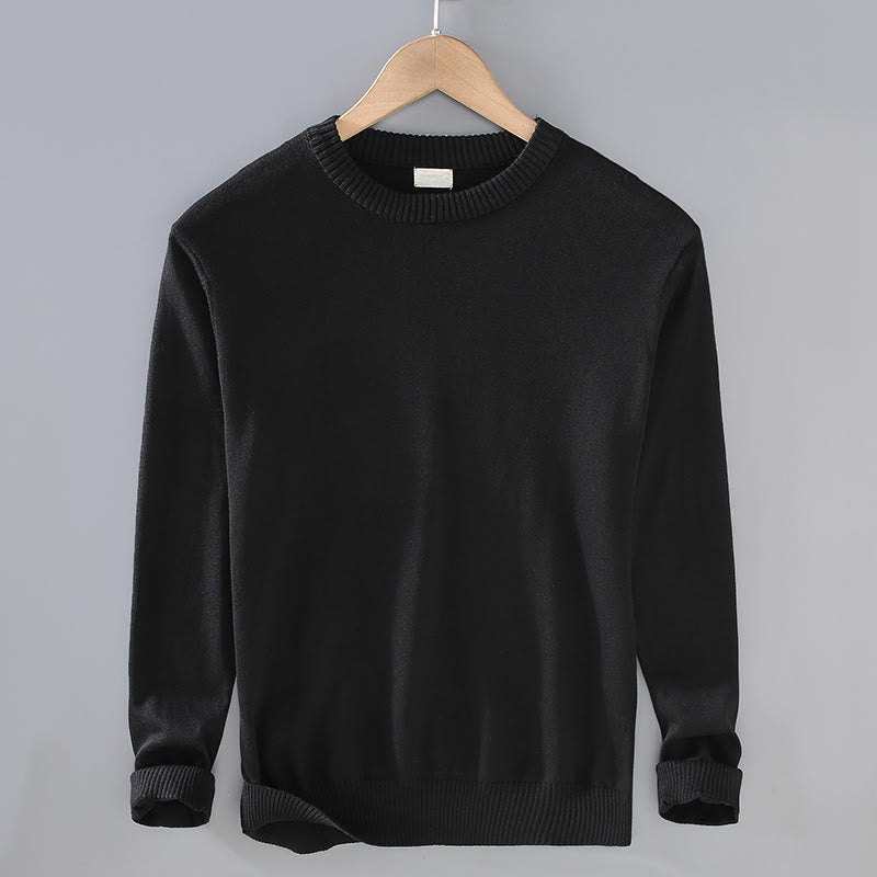 Buddha Stones Ribbed Design Pure Cotton Thermal Men's Crew Neck Long Sleeve Sweater - Black - US/UK/AU42，EU52 (3XL) - image 1