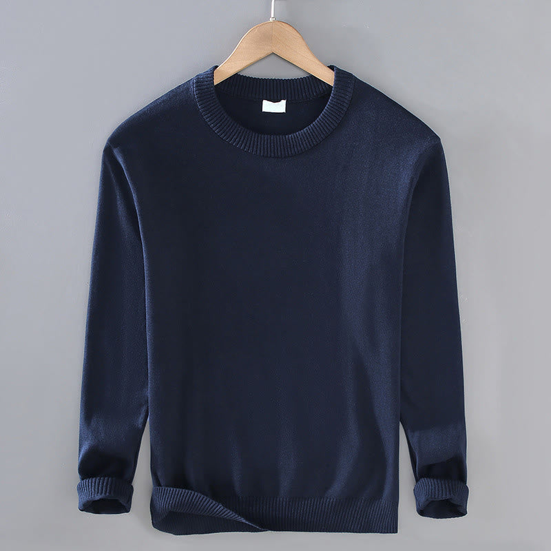 Buddha Stones Ribbed Design Pure Cotton Thermal Men's Crew Neck Long Sleeve Sweater - MidnightBlue - US/UK/AU42，EU52 (3XL) - image 0