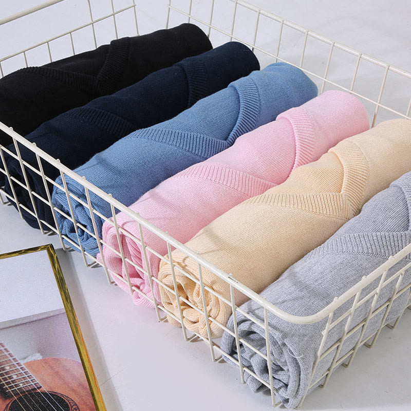 Buddha Stones Solid Color V-Neck Cotton Simple Design Men's Long Sleeve Sweater - image 14