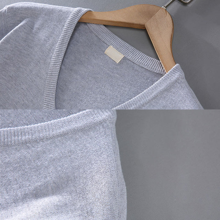 Buddha Stones Solid Color V-Neck Cotton Simple Design Men's Long Sleeve Sweater - image 4