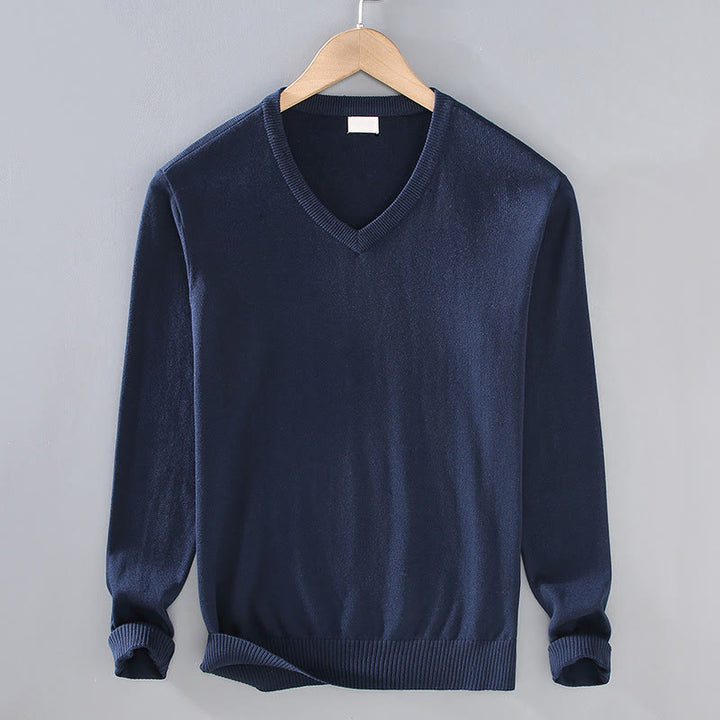 Buddha Stones Solid Color V-Neck Cotton Simple Design Men's Long Sleeve Sweater - MidnightBlue - US/UK/AU42，EU52 (3XL) - image 10