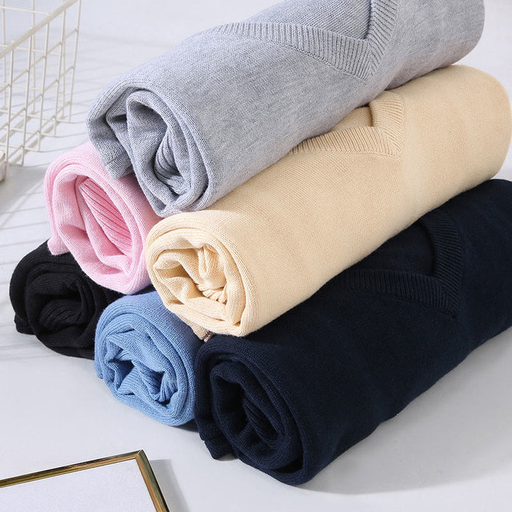 Buddha Stones Solid Color V-Neck Cotton Simple Design Men's Long Sleeve Sweater - image 15