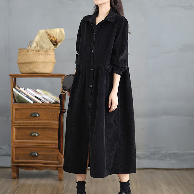 Buddha Stones Plain Buttons Long Sleeve Women's Cotton Corduroy Coat With Pockets - image 12