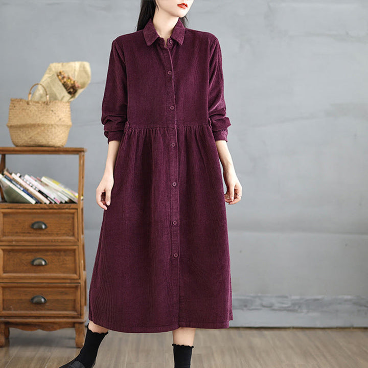 Buddha Stones Plain Buttons Long Sleeve Women's Cotton Corduroy Coat With Pockets - FireBrick - US12，UK/AU16，EU44 (2XL) - image 16