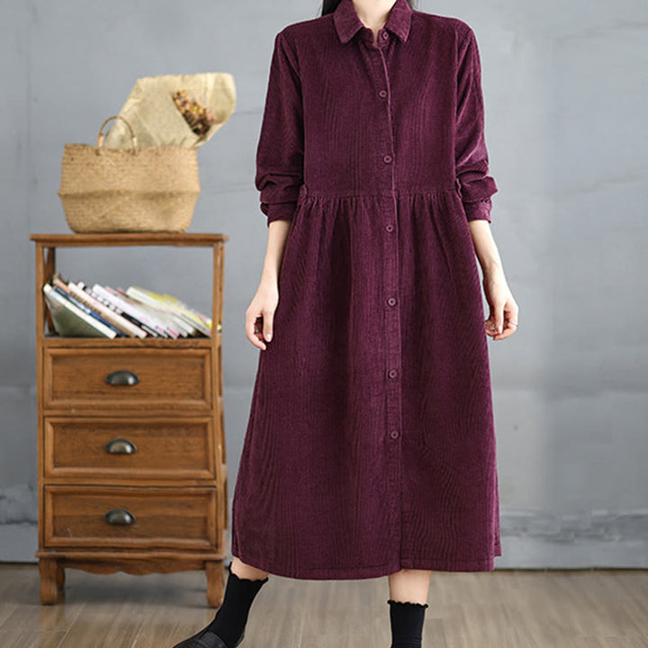 Buddha Stones Plain Buttons Long Sleeve Women's Cotton Corduroy Coat With Pockets - image 17