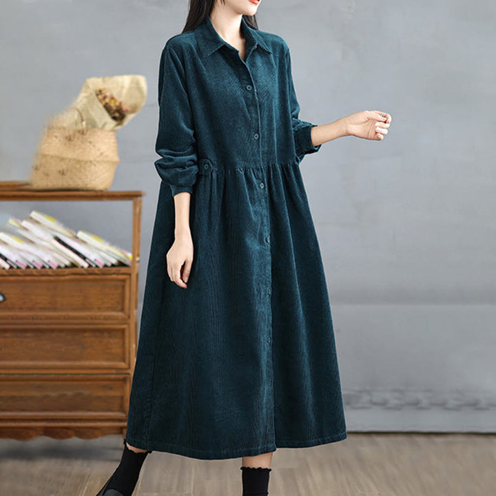 Buddha Stones Plain Buttons Long Sleeve Women's Cotton Corduroy Coat With Pockets - image 27