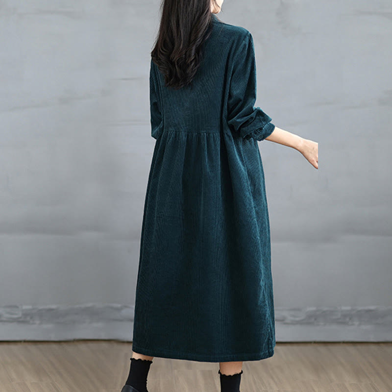 Buddha Stones Plain Buttons Long Sleeve Women's Cotton Corduroy Coat With Pockets - image 26