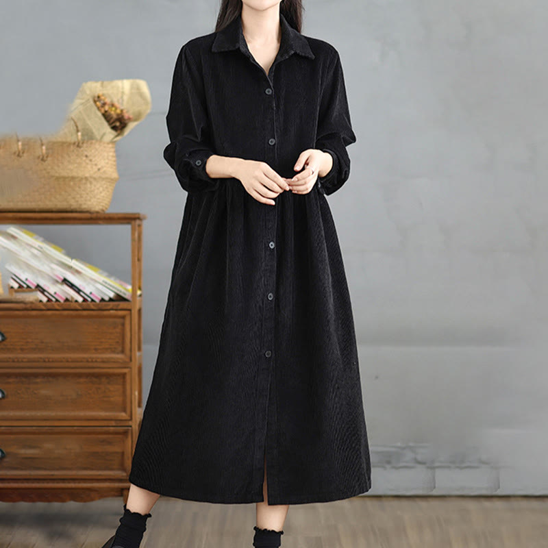 Buddha Stones Plain Buttons Long Sleeve Women's Cotton Corduroy Coat With Pockets - image 15
