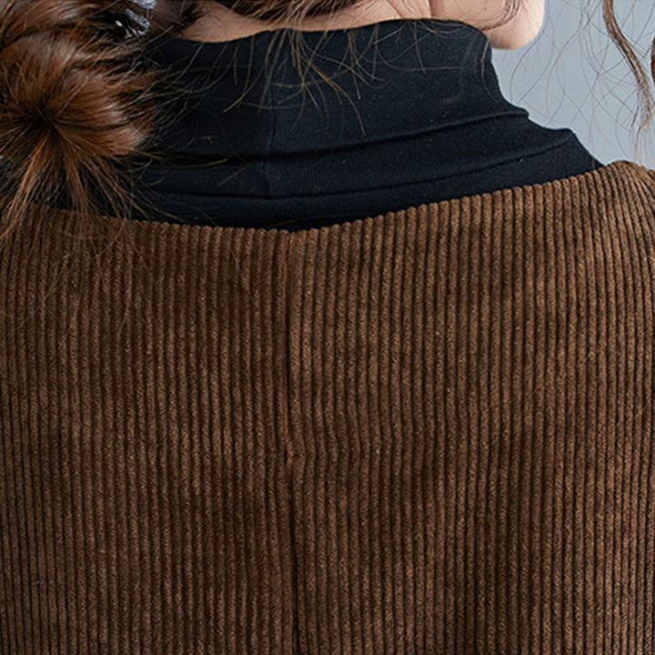 Buddha Stones Commute Crew Neck Women's Sleeveless Cotton Corduroy Midi Dress With Pockets - image 11