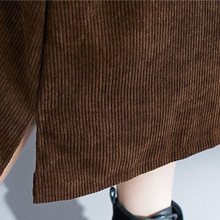 Buddha Stones Commute Crew Neck Women's Sleeveless Cotton Corduroy Midi Dress With Pockets - image 13