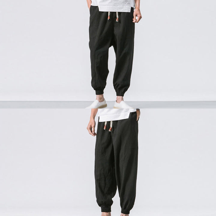 Buddha Stones Men's Plain Simple Drawstring Design Cotton Harem Pants With Pockets - image 21