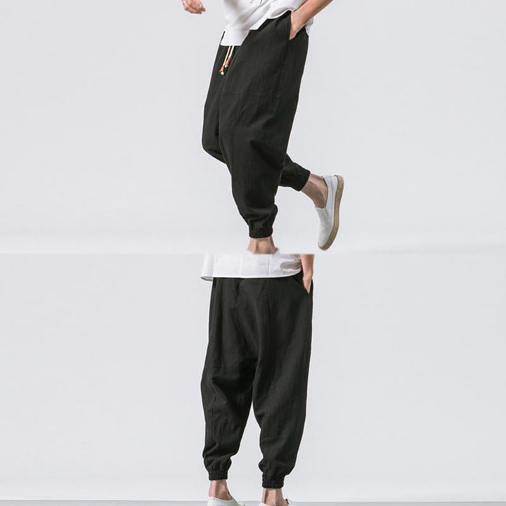 Buddha Stones Men's Plain Simple Drawstring Design Cotton Harem Pants With Pockets - image 20