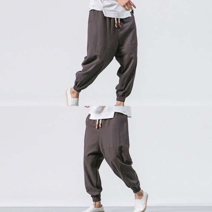 Buddha Stones Men's Plain Simple Drawstring Design Cotton Harem Pants With Pockets - image 3