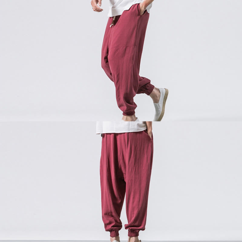 Buddha Stones Men's Plain Simple Drawstring Design Cotton Harem Pants With Pockets - image 12