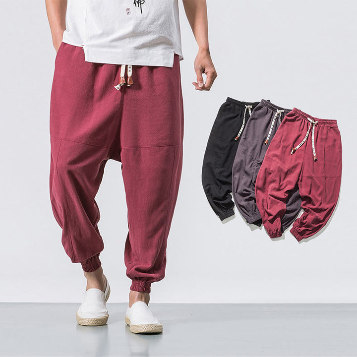 Buddha Stones Men's Plain Simple Drawstring Design Cotton Harem Pants With Pockets - image 8