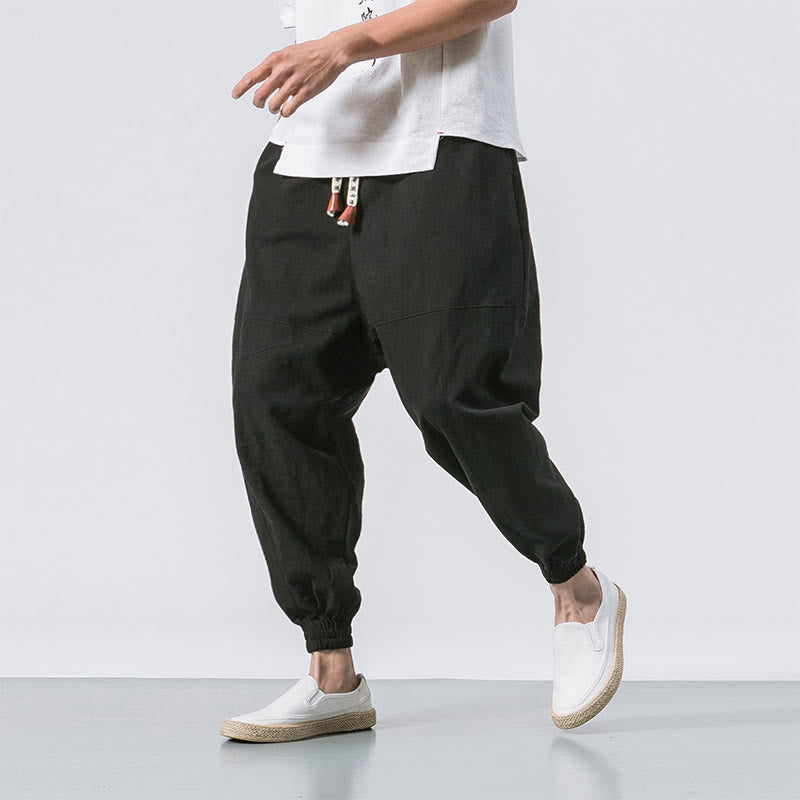 Buddha Stones Men's Plain Simple Drawstring Design Cotton Harem Pants With Pockets - Black - US/UK/AU46，EU56 (5XL) - image 13
