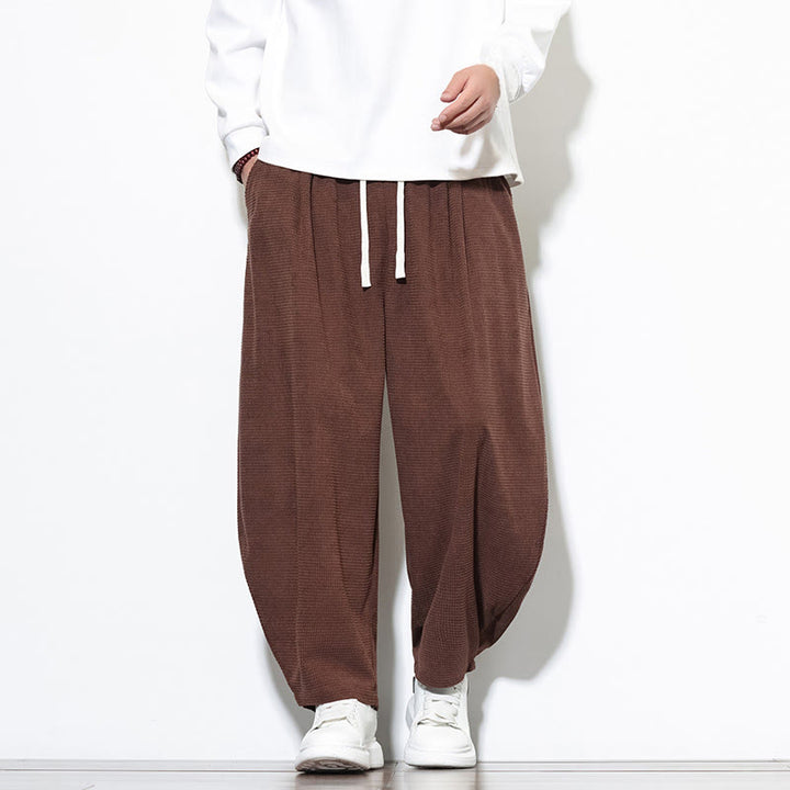 Buddha Stones Men's Plain Pure Cotton Corduroy Ankle-Length Harem Pants With Pockets - image 26