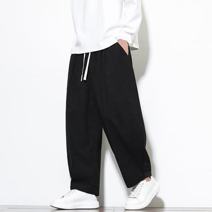 Buddha Stones Men's Plain Pure Cotton Corduroy Ankle-Length Harem Pants With Pockets - Black - US/UK/AU46，EU56 (5XL) - image 16