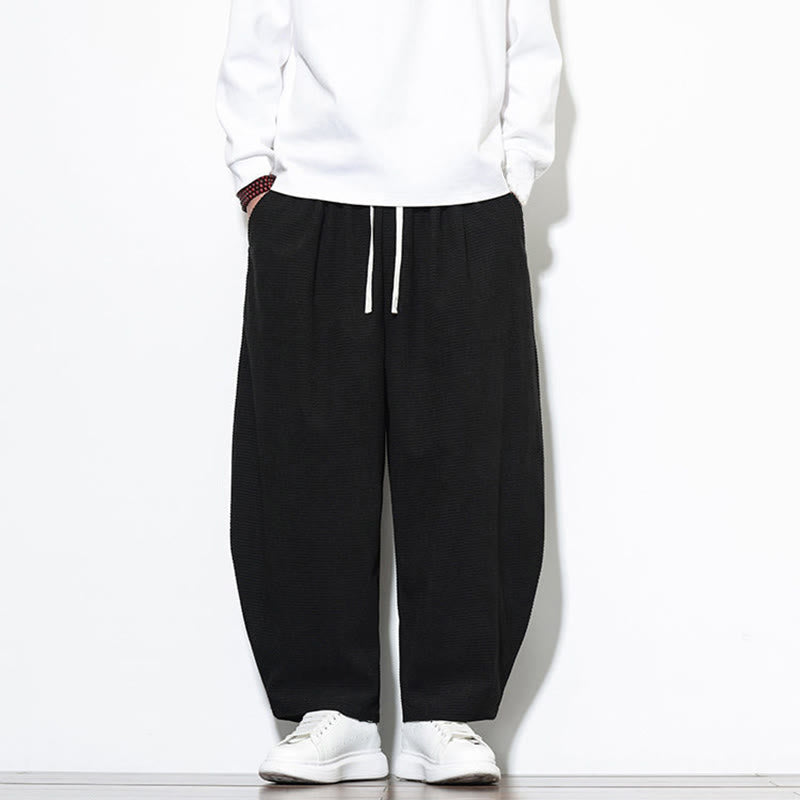 Buddha Stones Men's Plain Pure Cotton Corduroy Ankle-Length Harem Pants With Pockets - image 19