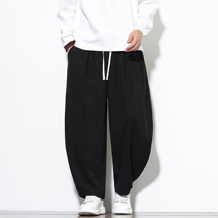 Buddha Stones Men's Plain Pure Cotton Corduroy Ankle-Length Harem Pants With Pockets - image 17