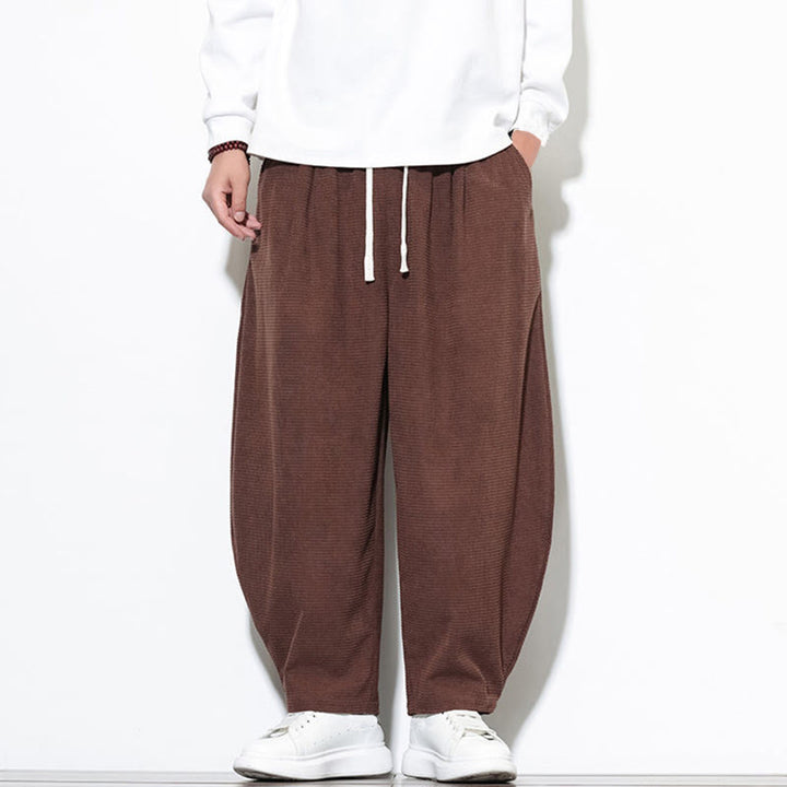 Buddha Stones Men's Plain Pure Cotton Corduroy Ankle-Length Harem Pants With Pockets - image 28