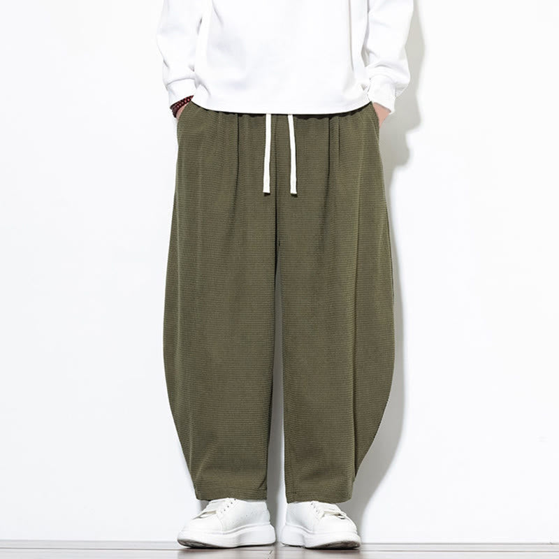 Buddha Stones Men's Plain Pure Cotton Corduroy Ankle-Length Harem Pants With Pockets - image 4