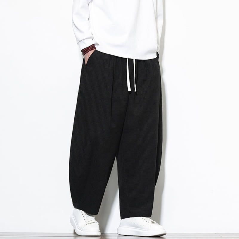 Buddha Stones Men's Plain Pure Cotton Corduroy Ankle-Length Harem Pants With Pockets - image 20