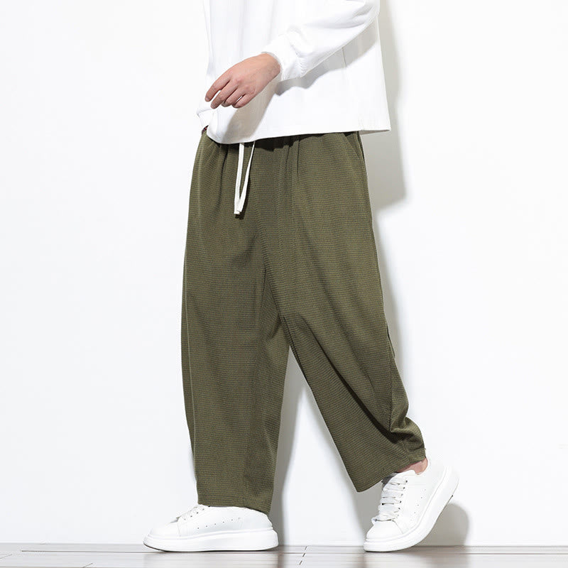 Buddha Stones Men's Plain Pure Cotton Corduroy Ankle-Length Harem Pants With Pockets - image 1