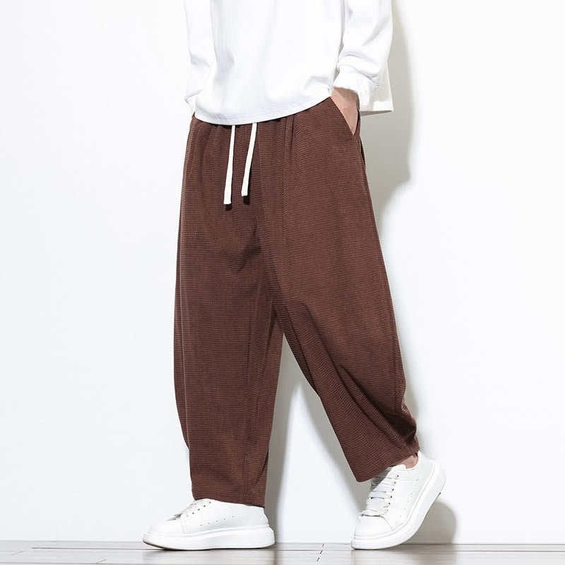 Buddha Stones Men's Plain Pure Cotton Corduroy Ankle-Length Harem Pants With Pockets - Maroon - US/UK/AU46，EU56 (5XL) - image 25