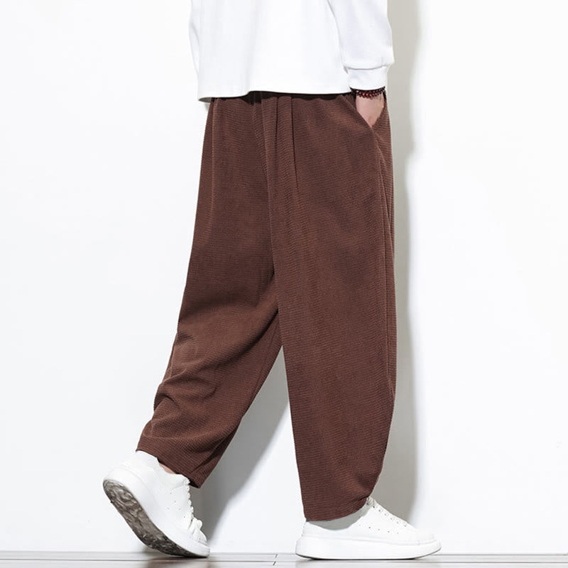 Buddha Stones Men's Plain Pure Cotton Corduroy Ankle-Length Harem Pants With Pockets - image 32
