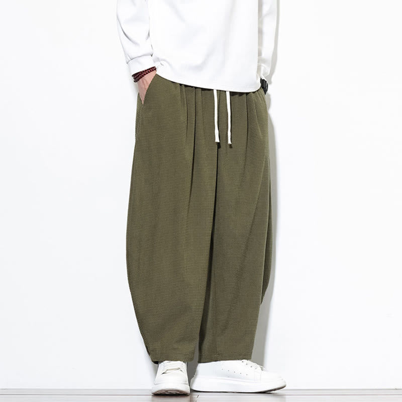 Buddha Stones Men's Plain Pure Cotton Corduroy Ankle-Length Harem Pants With Pockets - image 5