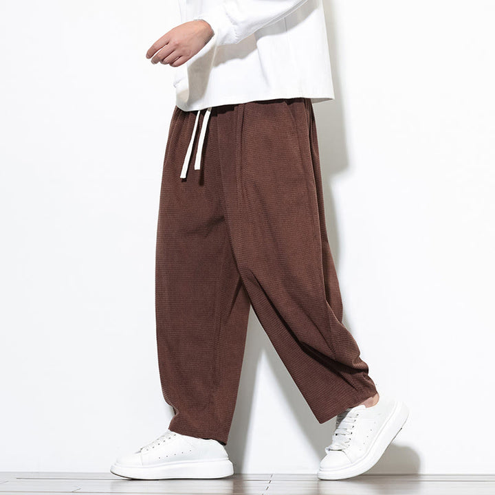 Buddha Stones Men's Plain Pure Cotton Corduroy Ankle-Length Harem Pants With Pockets - image 27
