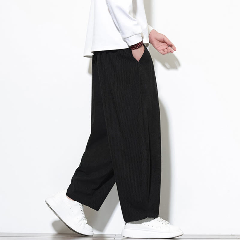 Buddha Stones Men's Plain Pure Cotton Corduroy Ankle-Length Harem Pants With Pockets - image 24