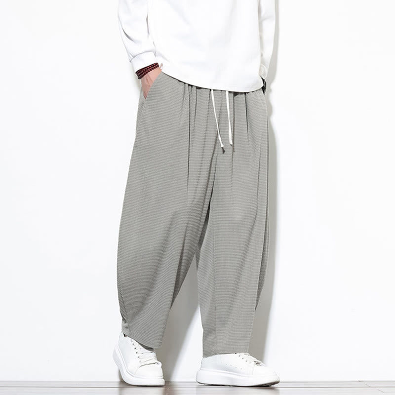 Buddha Stones Men's Plain Pure Cotton Corduroy Ankle-Length Harem Pants With Pockets - image 10